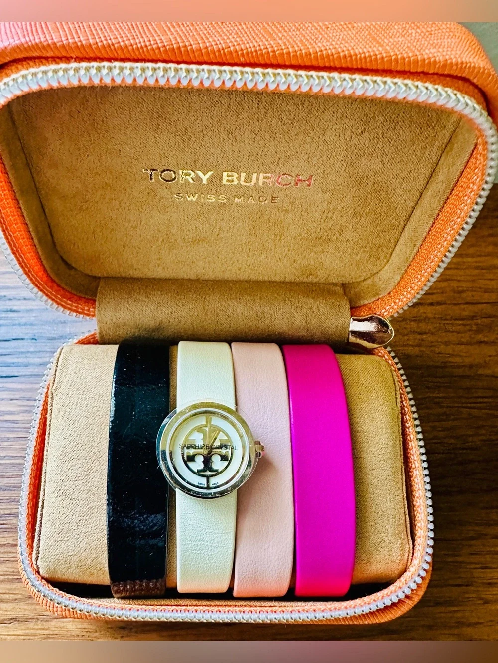 Tory Burch Reva Swiss Watch NEW & SEALED w/Set 4 Interchangeable Leather Straps